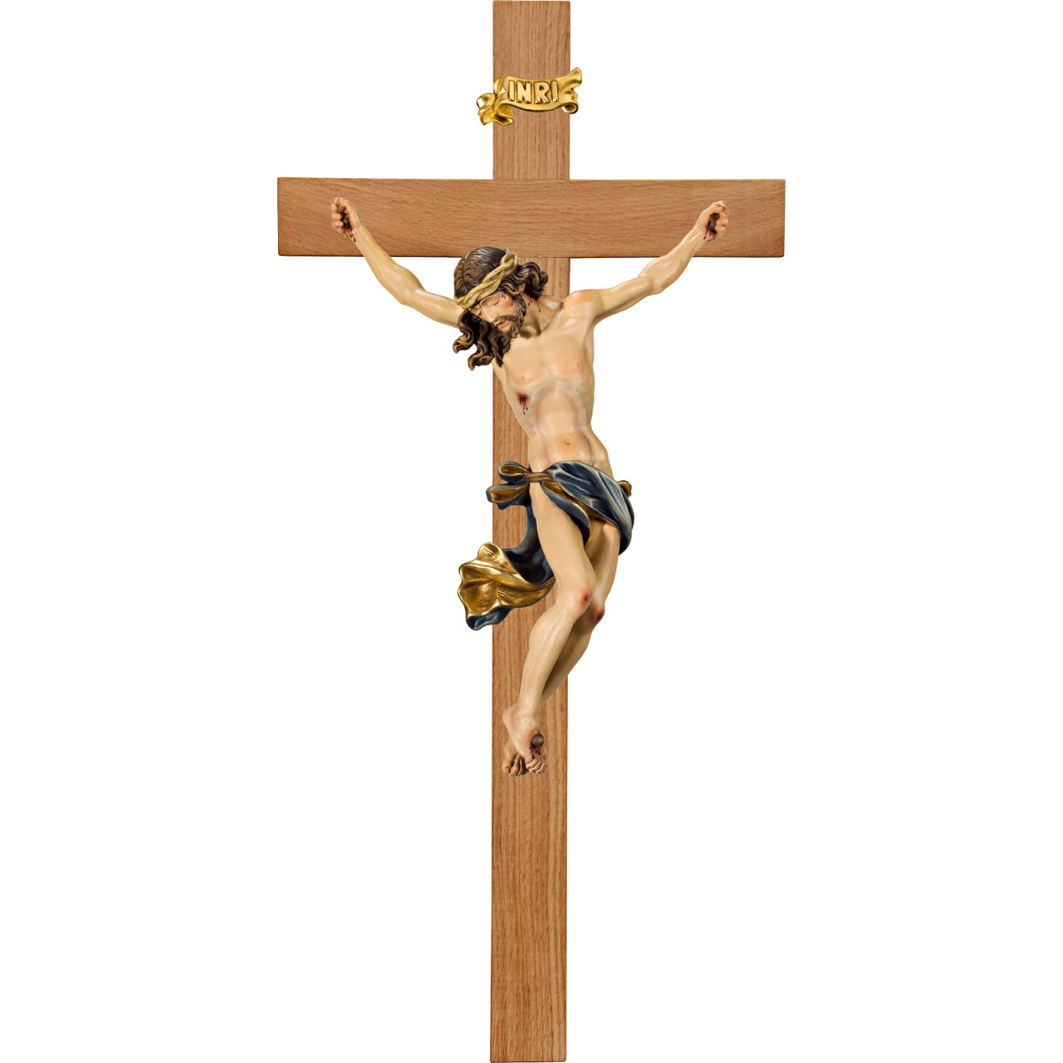 Cristo Barroco en cruz de roble simple ancha